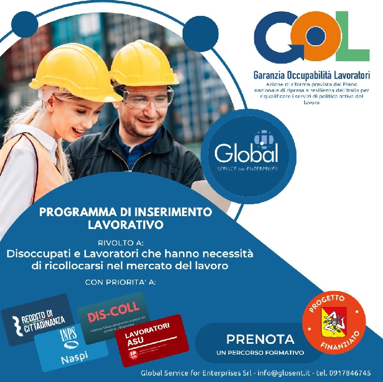 IN PARTENZA IN SICILIA IL NUOVO PROGRAMMA DI INSERIMENTO LAVORATIVO GOL!